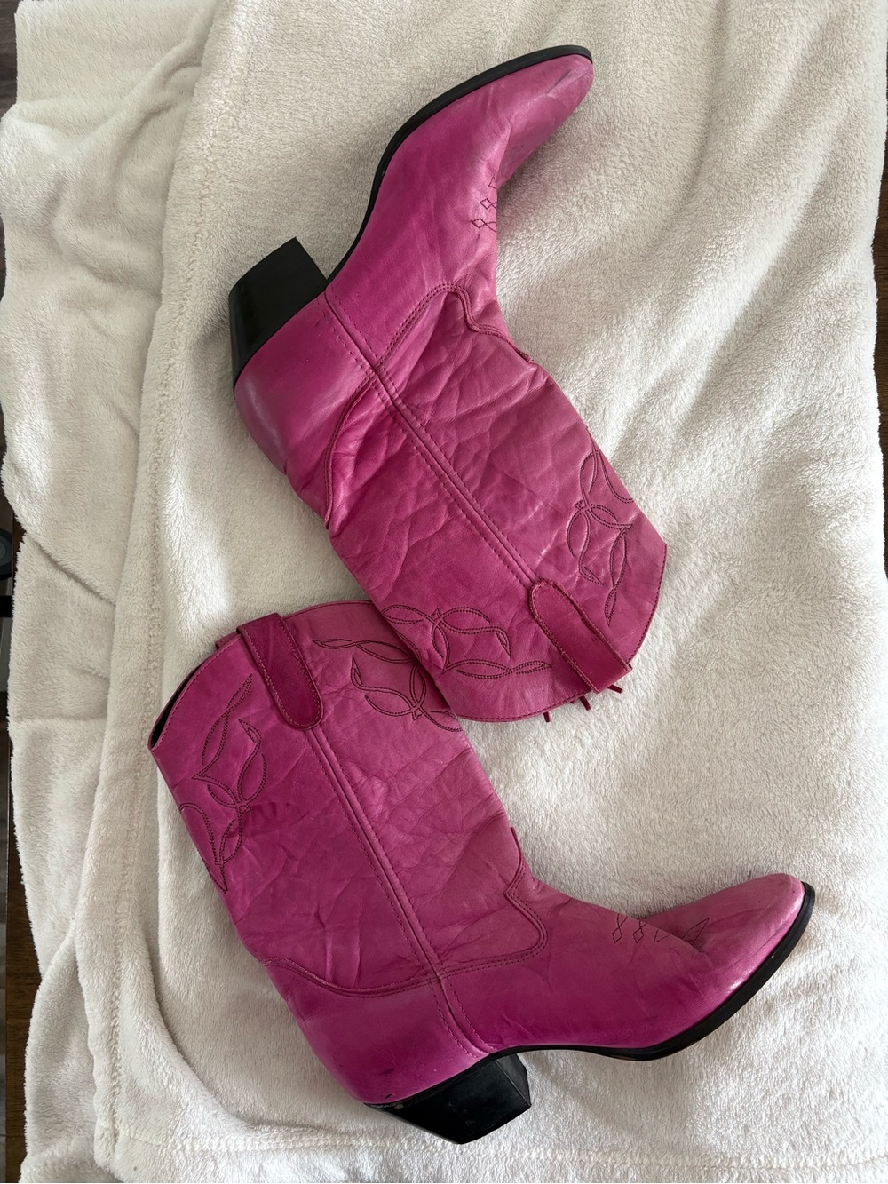 Vintage Pink Leather Cowboy Boots Size 7 Boho Festival Boho Dolly Parton - Picture 3 of 6